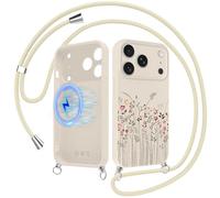 Yoedge Magnétique Fleur Coque Handykette pour iPhone 17 Pro avec Cordon, Aesthetic Colorées Herbe Motif Case, Compatible avec MagSafe Étui,Silicone Housse avec Réglable Lanyard pour iPhone 17Pro 6,3"