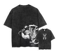 Yoedoa Série De T-Shirts Graphiques Inspirés des Anime Japonais, Couleur Noir Délavé Rétro, Manches Courtes, Style Urbain (Black 8,3TG)