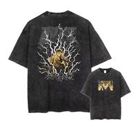 Yoedoa Série De T-Shirts Graphiques Inspirés des Anime Japonais, Couleur Noir Délavé Rétro, Manches Courtes, Style Urbain (Black 4,5TG)