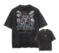 Yoedoa Série De T-Shirts Graphiques Inspirés des Anime Japonais, Couleur Noir Délavé Rétro, Manches Courtes, Style Urbain (Black 6,S)
