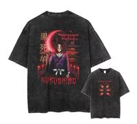 Yoedoa Série De T-Shirts Graphiques Inspirés des Anime Japonais, Couleur Noir Délavé Rétro, Manches Courtes, Style Urbain (Black 2,TTG)