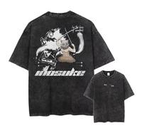 Yoedoa Série De T-Shirts Graphiques Inspirés des Anime Japonais, Couleur Noir Délavé Rétro, Manches Courtes, Style Urbain (Black 5,S)