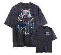 Yoedoa Série De T-Shirts Graphiques Inspirés des Anime Japonais, Couleur Noir Délavé Rétro, Manches Courtes, Style Urbain (Black 3,TG)
