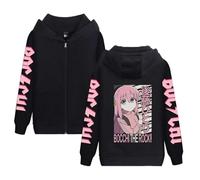 Yoedoa Sweat À Capuche Zippé Bocchi The Rock Anime, Noir avec Texte Japonais, Coupe Ample, Style Urbain, Unisexe (C,3TG)