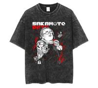 Yoedoa T-Shirt Sakamoto Days Anime, Coton Délavé Noir, Manches Courtes, avec Imprimé Représentant Le Personnage (Black 11,3TG)