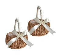 Yoeruers 2X Panier à Fleurs Tissé Panier de Rangement en Rotin Panier à Main de Fille de Fleur Panier à Fleurs Fait à la Main avec Noeud, S