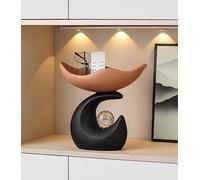 Yofab Décoration de Bureau Rekeell Modern Resin Crescent Moon Sculpture with Tray, Storage Organizer，Tabletop Display Stand，3 Colors to Choose from (Black and Brown) Centre de Table(Black and Brown)