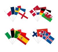 YOFANUP Lot de 4 mini drapeaux de l'euro 2025 - 16 nations - Pour événements sportifs, clubs, jardin, rue, fêtes (lot de 4, drapeaux de 16 pays)