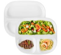 YOFAPA Lot de 2 assiettes de contrôle des portions en céramique de 21,6 cm pour adultes, assiettes carrées en porcelaine pour repas équilibrés, blanc