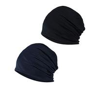YOFASEN Bonnet Slouchy - Cancer Chimio Casquette en Coton Turban Chapeau Extensible Musulman Foulard pour Femmes Hommes(Paquet de 2), Noir + Bleu Marine, One Size