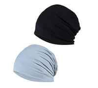 YOFASEN Bonnet Slouchy - Cancer Chimio Casquette en Coton Turban Chapeau Extensible Musulman Foulard pour Femmes Hommes(Paquet de 2), Noir + Gris Clair, One Size