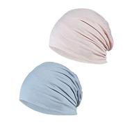 YOFASEN Bonnet Slouchy - Cancer Chimio Casquette en Coton Turban Chapeau Extensible Musulman Foulard pour Femmes Hommes(Paquet de 2), Beige + Gris Clair, One Size