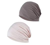 YOFASEN Bonnet Slouchy - Cancer Chimio Casquette en Coton Turban Chapeau Extensible Musulman Foulard pour Femmes Hommes(Paquet de 2), Kaki + Beige, One Size