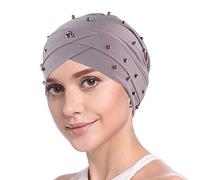 YOFASEN Bonnet Slouchy - Femmes Musulman Casquette Beanie Turban Tête Volants Perlés et Chimio Casquette Wrap Cap pour la Perte de Cheveux, Violet Clair, One Size