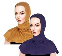 YOFASEN Femme Écharpe Hijab - Respirante Musulmane Foulard Écharpe Chapeau Élastique Bonnet Turban Hijab avec Boucle, Jaune+Bleu/2pcs