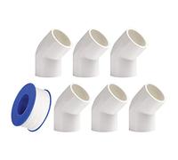 YOFASEN Raccords Pression de Plomberie - 6 Pieces 25mm Dia 45 Degre Angle Coude Raccords de Tuyaux en PVC Adaptateur Connecteur Blanc