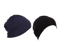 YOFASEN Turban Musulman Hijab Femmes Casquette En Bambou, Chapeau Indien En Tissu Extensible, Pour La Chimiothérapie Et La Perte De Cheveux，Noir *1+ Bleu Marine *1