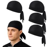 YOFDAL 4 Pièces Toque de Chef Cuisinier,Bandana Chef Ajustable Chapeau Homme et Femme,Calot Cuisine Idéal pour Restaurants,Cuisines,Boulangeries,Cafés,Hôtel