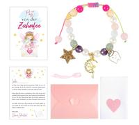 YOFDAL Coffret Cadeau fée des Dents pour Fille,Carte Postale,Surprise pour dent de lait, Bracelets Colorés, Pour Anniversaire, Baptême,Cadeau d'Encouragement pour Fille