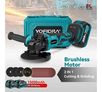 YOFIDRA 2in1 125mm meuleuse d'angle électrique sans brosse 3 vitesses polisseuse à bois Machine de coupe outil électrique pour broche de batterie Makita 2xBattery Set