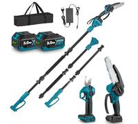 Yofidra 4 en 1 elagueuse batterie & Élagueuse sur perche sans fil - Sécateur sans balais 25 mm, mini-tronçonneuse 6", perche télescopique de 200 cm, angle réglable à 180°, 2 batteries 3,0 Ah