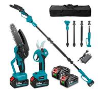 Yofidra 4 en 1 Élagueuse sur Perche avec Batterie, Poteau Détachable 2,4m | 6 Pouces Mini Tronçonneuse & Sécateur Electrique 30mm, Kit d'outils de Jardin avec 2 Batteries de 3,0 Ah