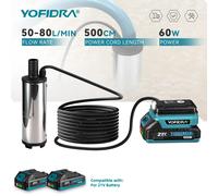 YOFIDRA 50-80L/min Mini pompe électrique pour pomper l'huile Diesel eau Submersible outils de transfert de carburant pour Makita 21V batterie broche 2 Battery