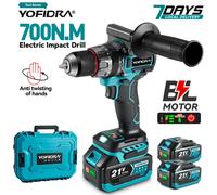 YOFIDRA 700N.M perceuse à percussion électrique sans brosse tournevis sans fil plaques sol travail du bois outil électrique pour broche de batterie Makita 2xBattery set-A