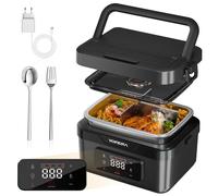 Yofidra Boîte à déjeuner électrique, 1,5 l, avec batterie, affichage numérique, étanchéité IPX4, chauffage instantané et contrôle du temps, plateau de séparation amovible pour le travail, les voyages