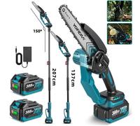 YOFIDRA Elagueuse sur perche électrique sans fil 8 pouce, Perche télescopique 100-170 cm, 2X 3000mAh Batteries