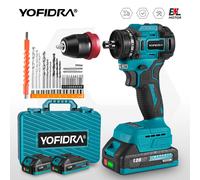 YOFIDRA perceuse électrique sans brosse tournevis 10MM perceuse à percussion sans fil à main outil électrique pour le travail du bois pour batterie Makita 18V 2xBattery Set-B