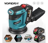 YOFIDRA ponceuse orbitale électrique 125MM meulage sans fil ponçage Machine de polissage outil électrique pour le travail du bois pour broche de batterie Makita 2xBattery-EU-Plug