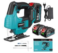 Yofidra Scie sauteuse sans fil, scie sauteuse électrique 3200SPM, 3 réglages orbitaux, 3 lames de scie et 2 batteries 3,0 Ah, coupes d'onglet ± 45°, pour bois, Acier et aluminium