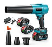 Yofidra Souffleur de Feuilles sans Fil 300m/s, 3 Vitesses, 4 Buses | Souffleur à Feuilles avec Turbocompresseur, 33 000 TR/Min,2 Batteries de 3000mAh, pour Jardin, Voiture, Terrasse et