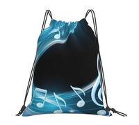 YOFIEN Abstrakter blauer freier Neonlicht-Musiknoten-Rucksack mit wasserabweisendem Kordelzug, für Damen und Herren, Sport- und Fitnessstudio-Sackpack