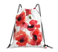 YOFIEN Aquarellmalerei, roter Mohn, Blumen, Wasser, Kordelzug-Rucksack, widerstandsfähige Einkaufstasche für Damen und Herren, Sport, Fitnessstudio, Sackpack