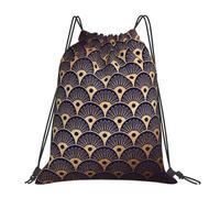 YOFIEN Art Deco Golden Blu Navy Seashells Wasserabweisender Rucksack mit Kordelzug für Damen und Herren, Sport- und Fitnessstudio-Sackpack