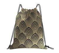 YOFIEN Art Deco Schwarz Champagner Gold Schuppen Muscheln Wasserfester Rucksack mit Kordelzug für Damen und Herren, Sport- und Fitnessstudio-Sackpack