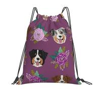 YOFIEN Aussie Dog Floral Australian Shepherd Dog Wasserabweisender Rucksack mit Kordelzug für Damen und Herren, Sport- und Fitnessstudio-Sackpack