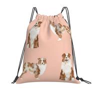 YOFIEN Australian Shepherd Red Merle Dog Simple Pink Wasserfester Rucksack mit Kordelzug für Damen und Herren, Sport- und Fitnessstudio-Sackpack