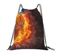 YOFIEN Basketball Ball On Fire And Water Wasser-Rucksack mit Kordelzug, widerstandsfähige Einkaufstasche für Damen und Herren, Sport- und Fitnessstudio-Sackpack