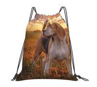 YOFIEN Beagle-Rasenhunde auf einem Spaziergang, Haustiere, Hunde, Sonnenuntergang, wasserfester Rucksack mit Kordelzug, für Damen und Herren, Sport- und Fitnessstudio-Sackpack