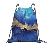 YOFIEN Blauer Marmor, abstraktes Gold, wasserabweisender Rucksack mit Kordelzug, für Damen und Herren, Sport- und Fitnessstudio-Sackpack