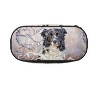 YOFIEN Border Collie Hiver Neige Blanc Chiens Noirs, Petite Trousse à Crayons Grande capacité Organiseur de Papeterie de Bureau