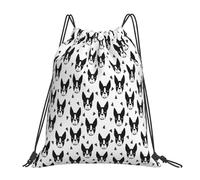 YOFIEN Boston Terrier, schwarz-weißer Hund, süße Hunde, wasserabweisender Rucksack mit Kordelzug, für Damen und Herren, Sport- und Fitnessstudio-Sackpack
