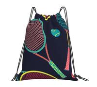 YOFIEN Bunter Schläger und Tennisball, wasserfester Rucksack mit Kordelzug, für Damen und Herren, Sport- und Fitnessstudio-Sackpack