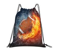 YOFIEN Burning American Football In Fire Water Kordelzug-Rucksack, widerstandsfähige Einkaufstasche für Damen und Herren, Sport- und Fitnessstudio-Sackpack