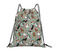 YOFIEN Cavalier King Charles Spaniel Floral Wasserfester Rucksack mit Kordelzug für Damen und Herren, Sport- und Fitnessstudio-Sackpack