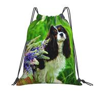 YOFIEN Cavalier King Charles Spaniel Hund Lupinenblumen Wasserfester Rucksack mit Kordelzug für Damen und Herren, Sport- und Fitnessstudio-Sackpack