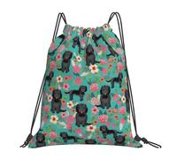 YOFIEN Cockapoo Floral Black Cockapoo Dogs And Florals Dog Water Drawstring Backpack Resistant String Bag für Damen und Herren, Sport, Fitnessstudio, Sackpack